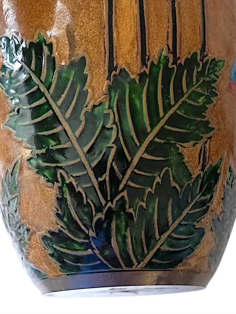 Vintage Enameled Brass Vase LARGE Cloisonne Champleve Ornate Etched Floral READ - Picture 8 of 16